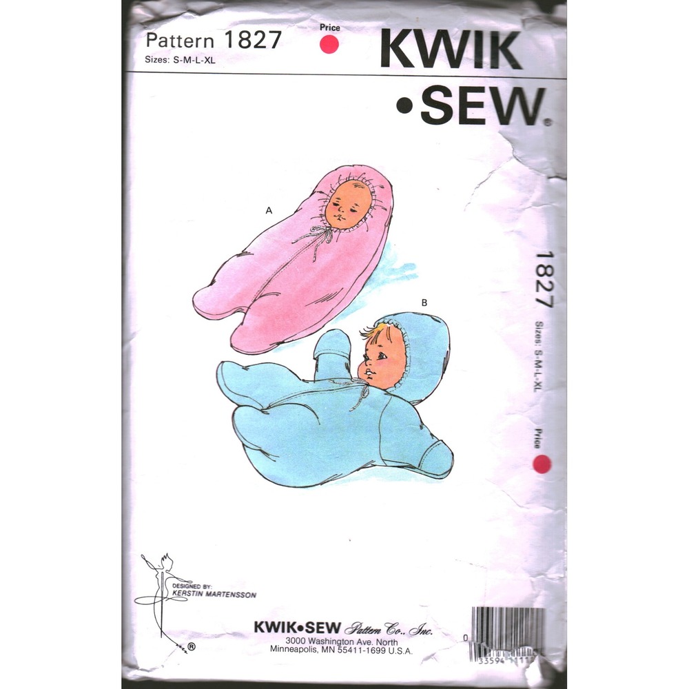 Vintage Kwik Sew 1827 Baby Bunting Sewing Pattern Sizes S-XL Kerstin Martensson